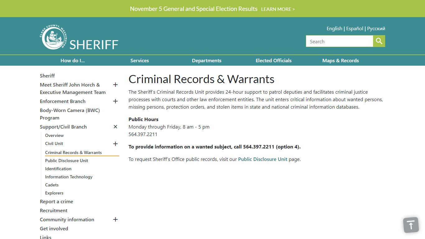 Criminal Records & Warrants - Clark County